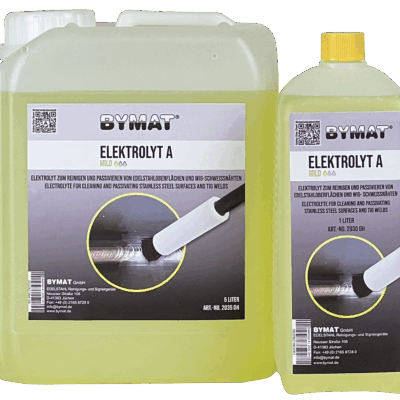 Reinigingsmiddel Bymat Elektrolyt C voor snelle en grondige verwijdering van lasverkleuringen op RVS – Bymat GmbH